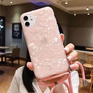 iPhone 13 silicone case w/ strap - pink